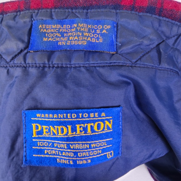 Vtg-Pendleton Flannel Shirt Mens Large Red Blue Plaid Wool Button-Up Long Sleeve - Picture 5 of 9